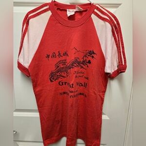 Vintage China I Climbed the Great Wall  Red/White Shirt Men XL